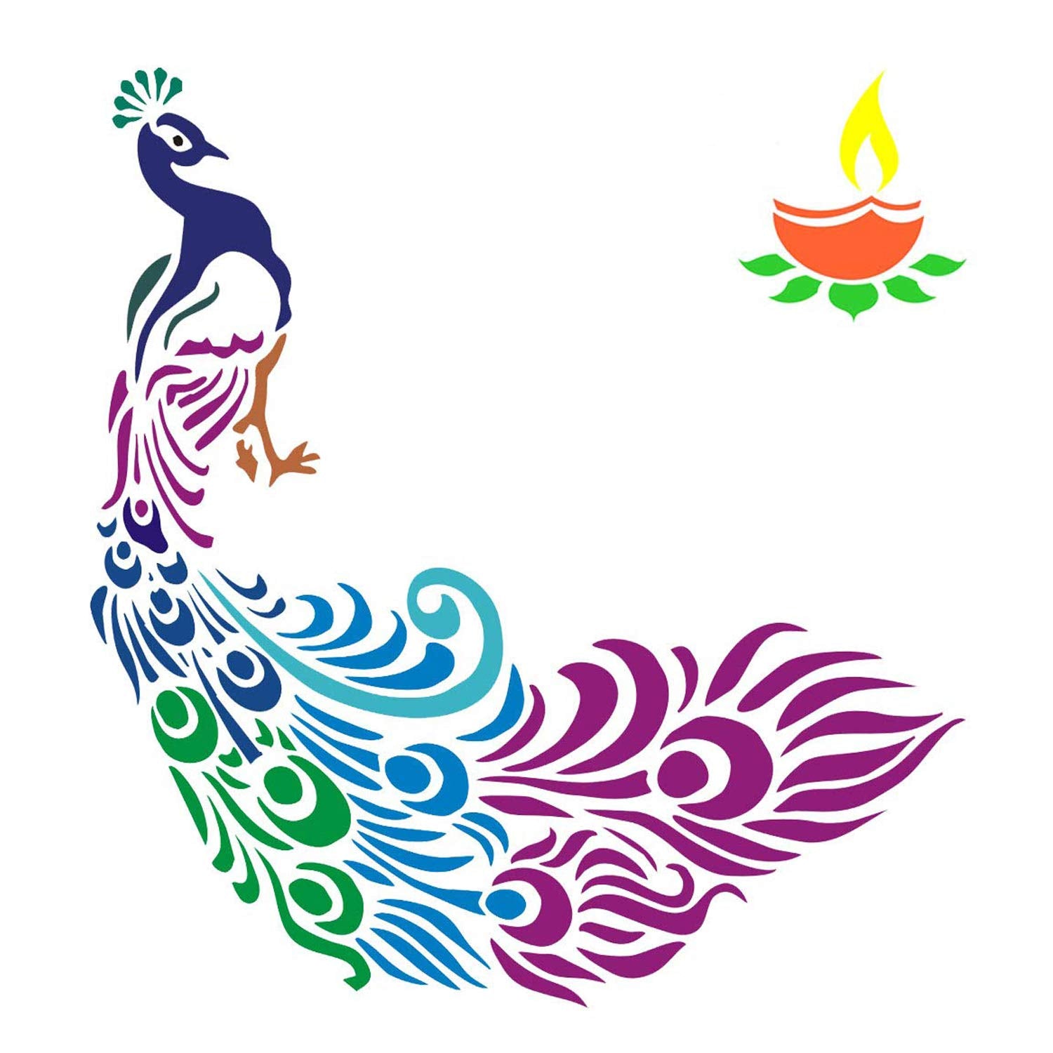 Incredible Gifts India Peacock Diwali Rangoli Floor Decorative Stencil PCK003(Wood, 30cmx30cm, Brown)